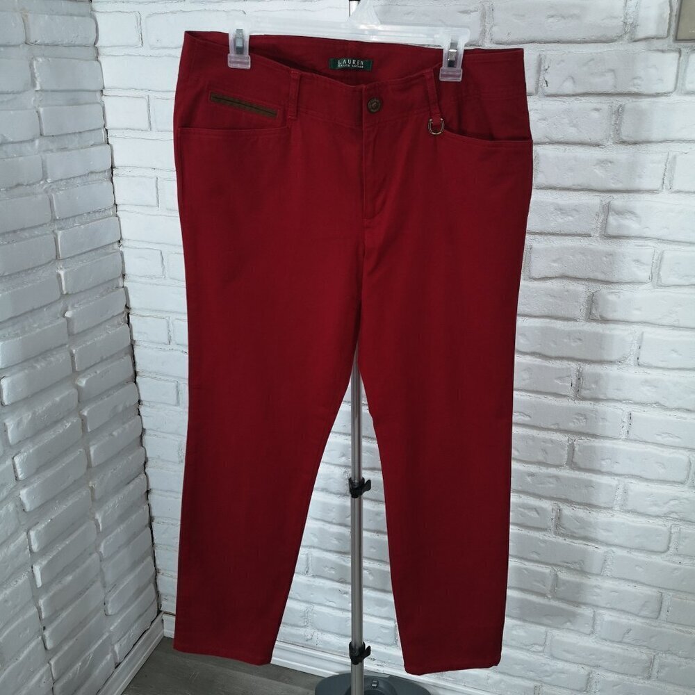 Lauren Ralph Lauren Ladies Size 12 Narrow Leg Zipper & Snap Closure Red Pants